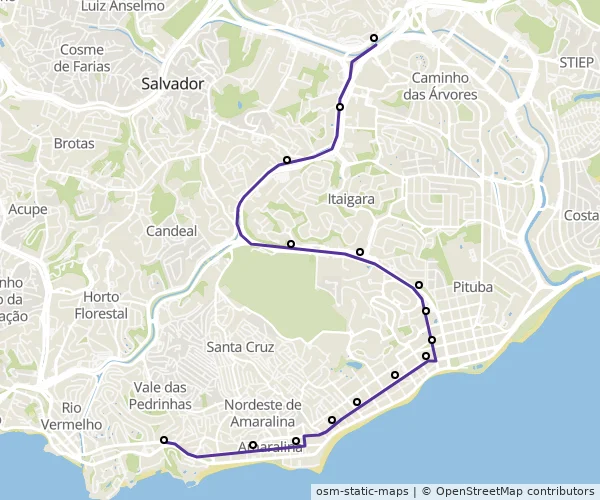 Mapa do itinerário da linha
