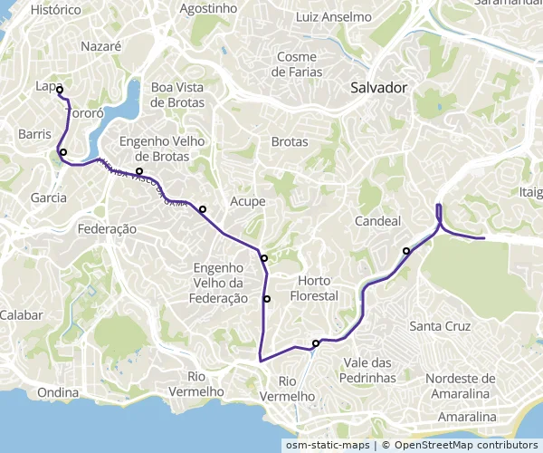 Mapa do itinerário da linha