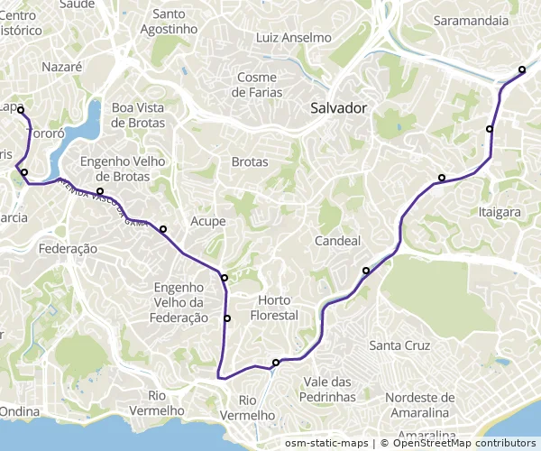 Mapa do itinerário da linha