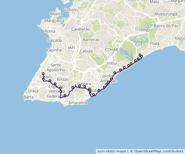 Mapa do itinerário da linha