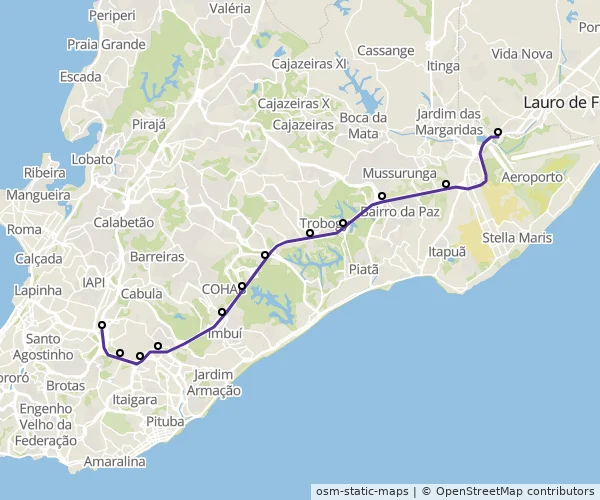 Mapa do itinerário da linha