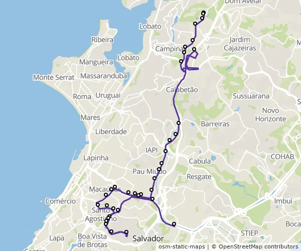 Mapa do itinerário da linha