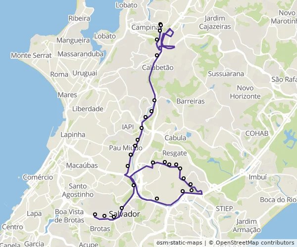 Mapa do itinerário da linha