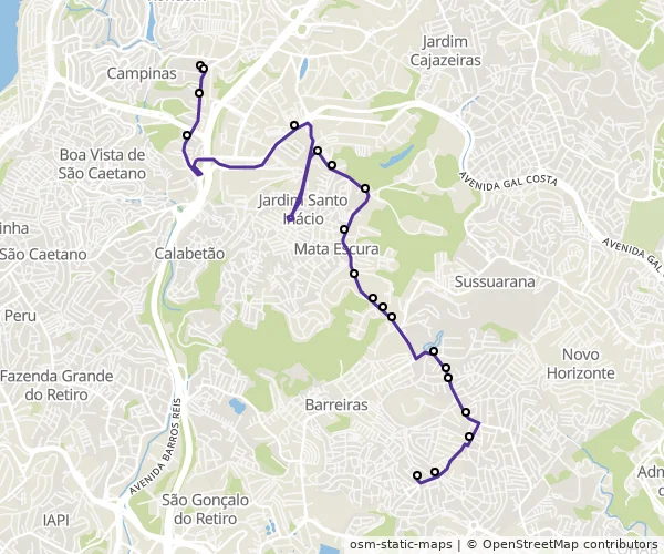 Mapa do itinerário da linha