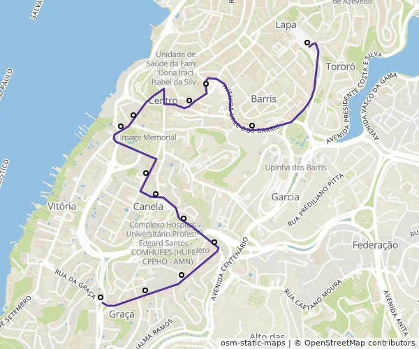 Mapa do itinerário da linha