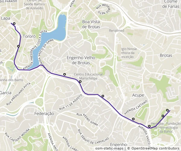 Mapa do itinerário da linha
