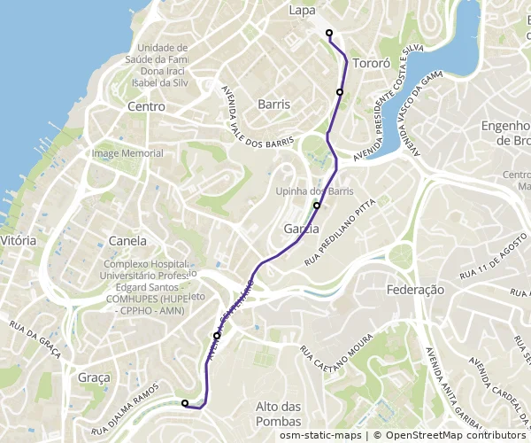 Mapa do itinerário da linha
