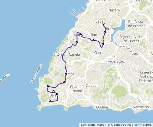 Mapa do itinerário da linha