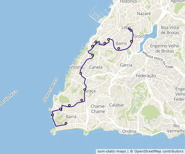 Mapa do itinerário da linha