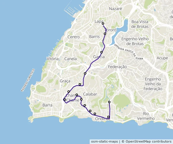 Mapa do itinerário da linha