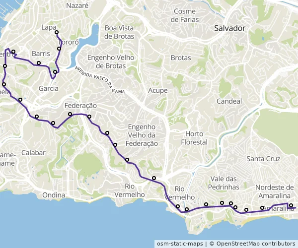 Mapa do itinerário da linha