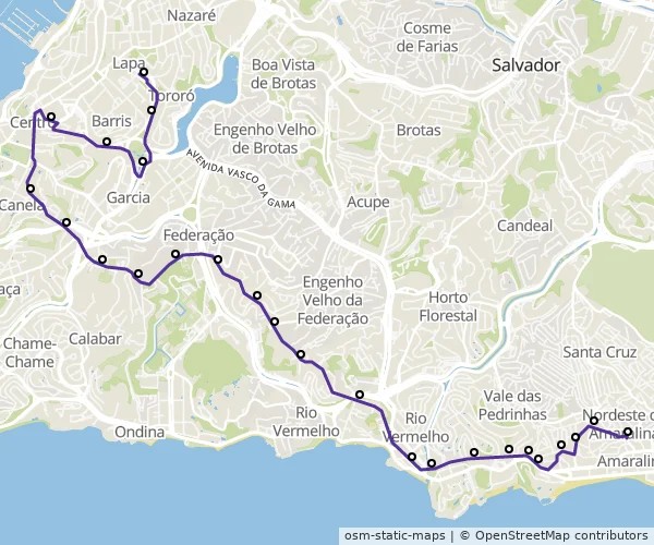 Mapa do itinerário da linha