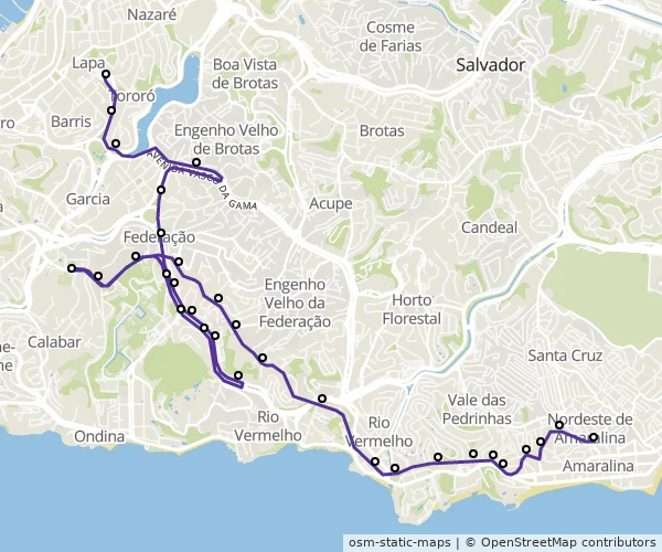 Mapa do itinerário da linha