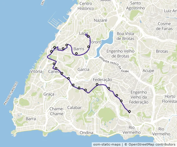 Mapa do itinerário da linha