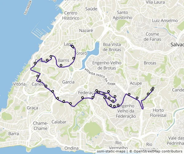 Mapa do itinerário da linha