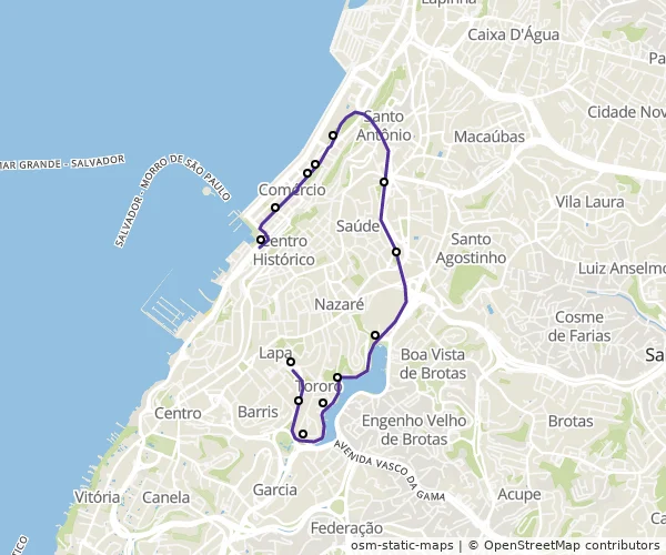 Mapa do itinerário da linha