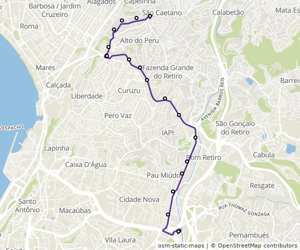 Mapa do itinerário da linha