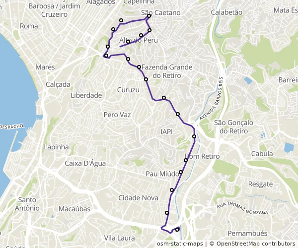 Mapa do itinerário da linha