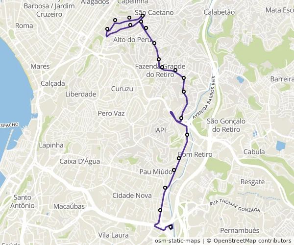 Mapa do itinerário da linha