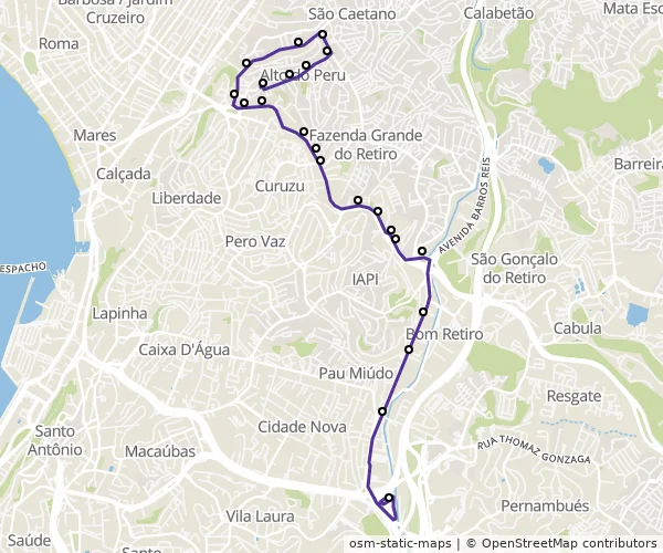 Mapa do itinerário da linha