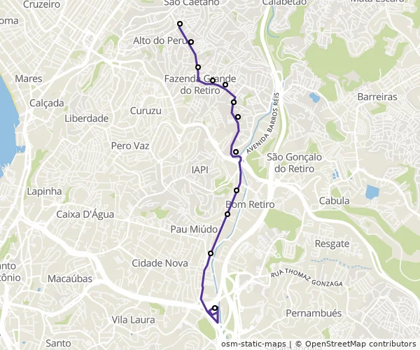 Mapa do itinerário da linha