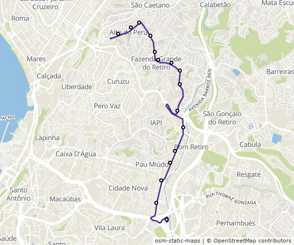 Mapa do itinerário da linha