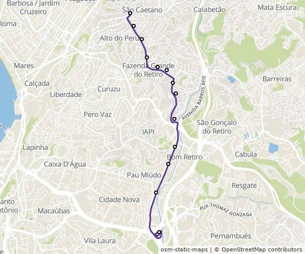 Mapa do itinerário da linha