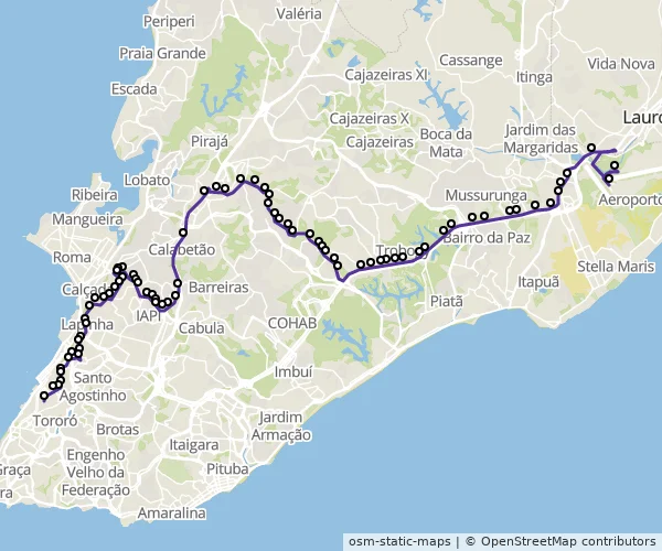 Mapa do itinerário da linha