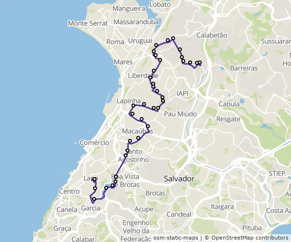 Mapa do itinerário da linha