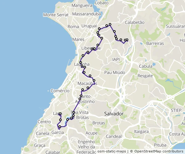 Mapa do itinerário da linha