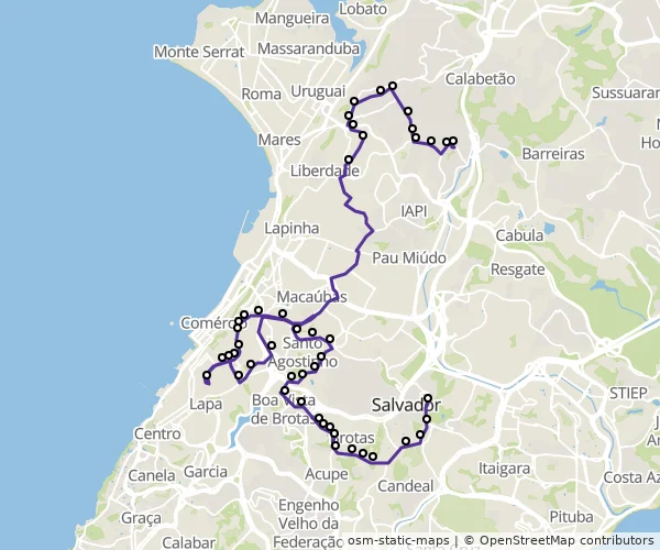 Mapa do itinerário da linha