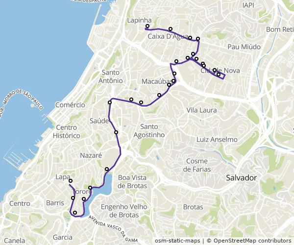 Mapa do itinerário da linha