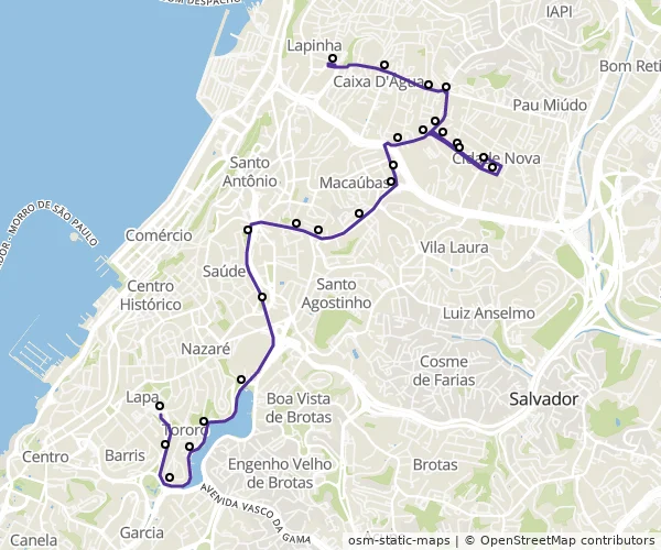 Mapa do itinerário da linha