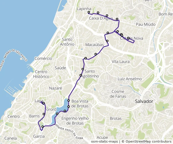 Mapa do itinerário da linha