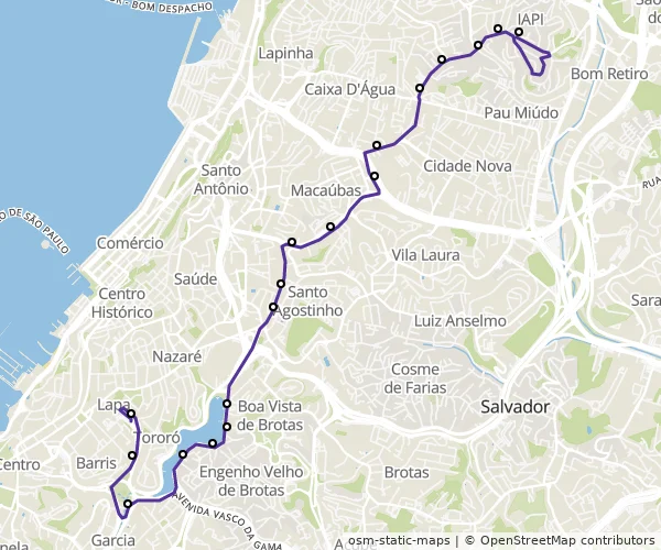 Mapa do itinerário da linha