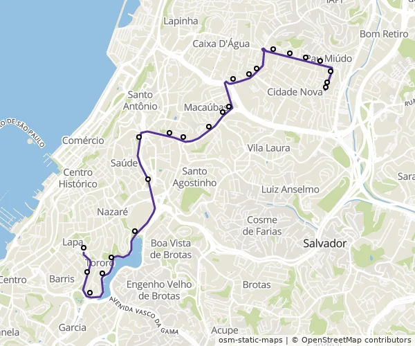 Mapa do itinerário da linha