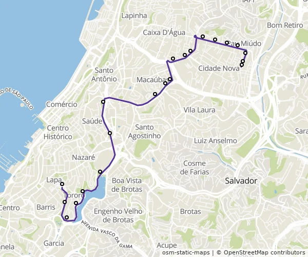 Mapa do itinerário da linha