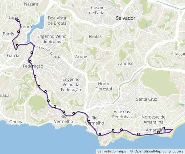 Mapa do itinerário da linha