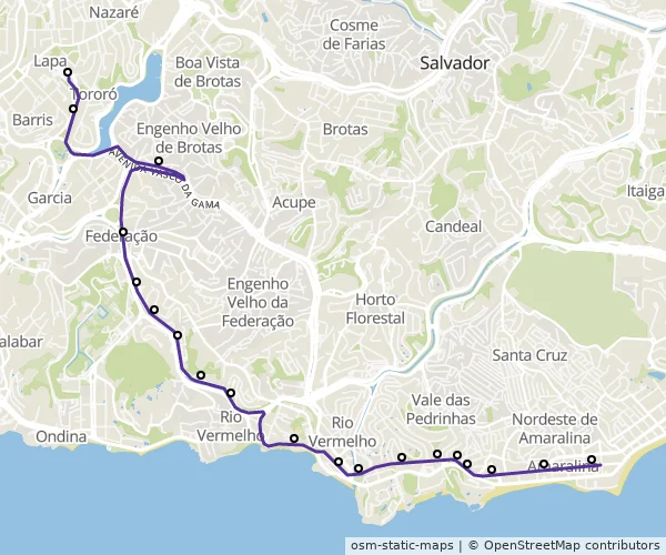 Mapa do itinerário da linha