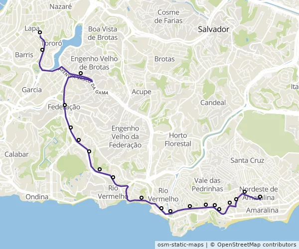 Mapa do itinerário da linha