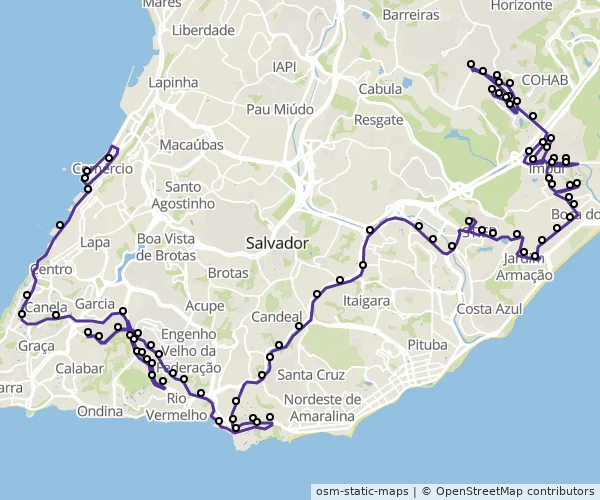 Mapa do itinerário da linha