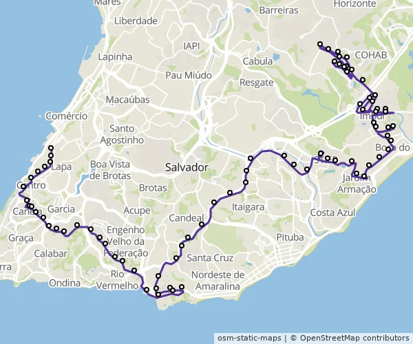 Mapa do itinerário da linha