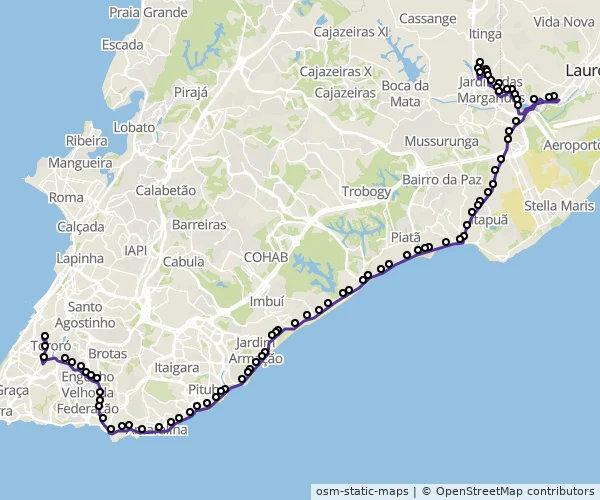 Mapa do itinerário da linha