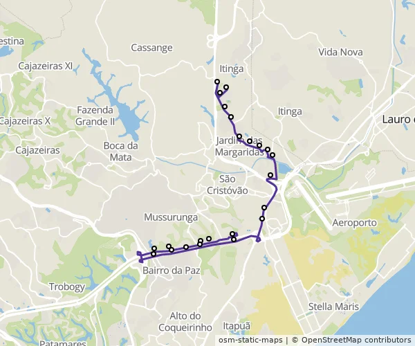 Mapa do itinerário da linha