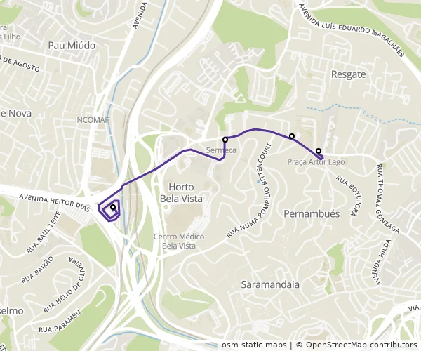 Mapa do itinerário da linha