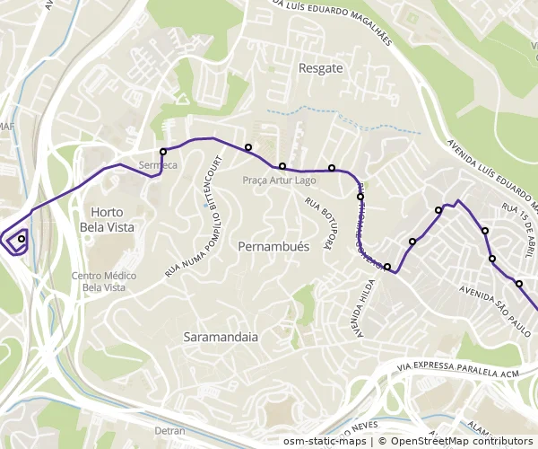 Mapa do itinerário da linha