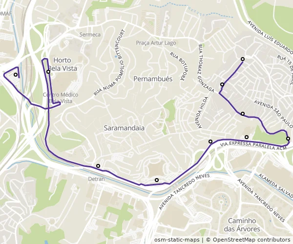 Mapa do itinerário da linha