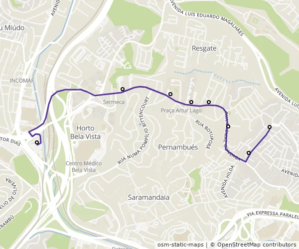 Mapa do itinerário da linha