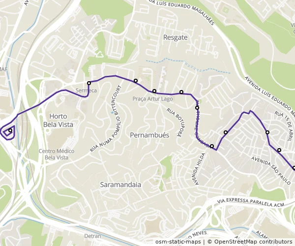 Mapa do itinerário da linha
