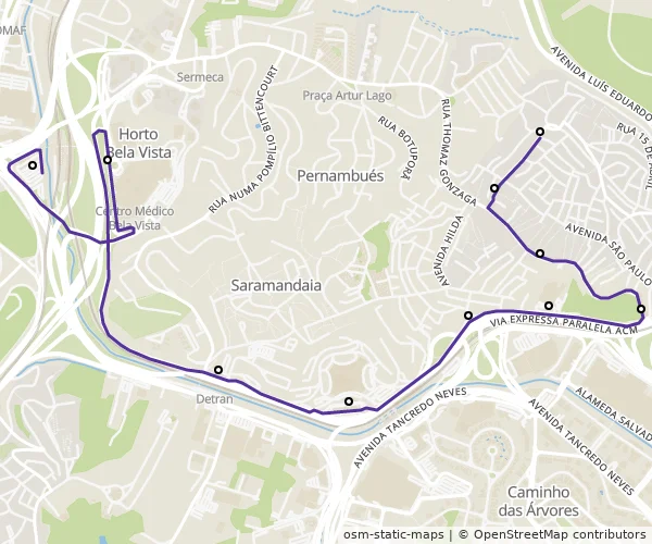 Mapa do itinerário da linha